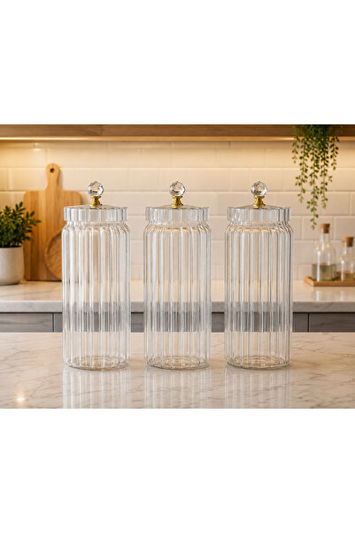 ALLEGRI Set of 3 Borosilicate Glass Jars with Gold Diamond Lid 1500 ml
