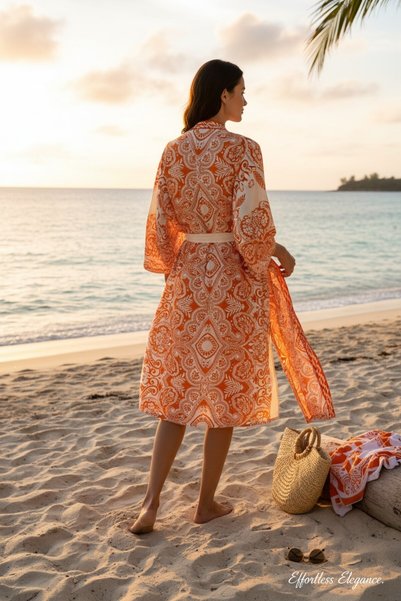 RANDOM Kimono cu curea cu model etnic pentru femei