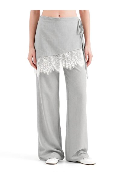 tw3 Women's 100% Cotton Top Skirt-Looking Lace Detailed Design Trousers