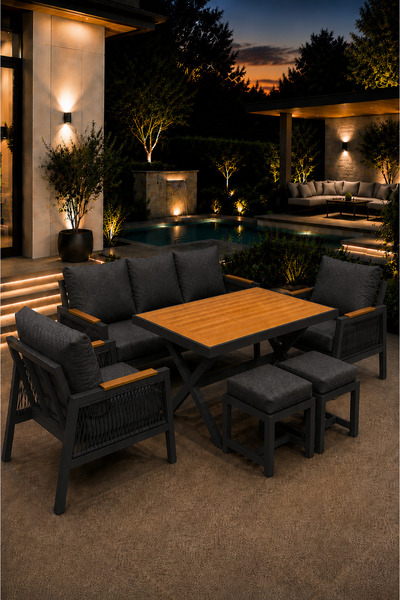 Rovena GARDEN Balkon Takımı, Antrasit Bahçe Takımı 5+1 (Masa 70x110 3lü Koltu...
