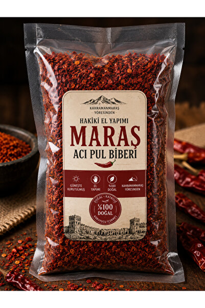 SARK Hakiki El Yapımı Maraş Acı Pul Biberi Vakumlu Paket %100 Doğal 500 Gr