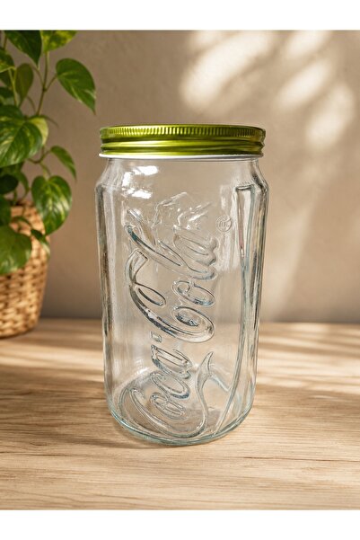 Hureggo Vintage Coca-Cola Kabartma Logolu Metal Kapaklı Cam Kavanoz yeşil kap...