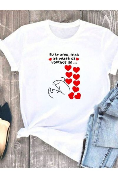 vorena Cute Heart Printed White T-Shirt