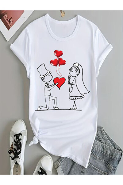 COZYWEAR Heart and Balloon Patterned Lover Themed T-Shirt