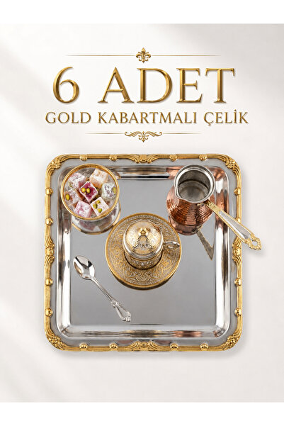 Maglor Lüx Gold Çerçeve Kabartmalı Kare Paslanmaz Çelik 22x22 cm Kahve, Sunum...