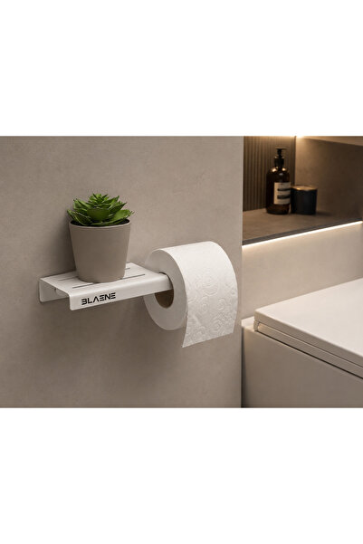 Paslanmaz Çelik Delmeden Montaj Yapışkanlı ve Vidalı Slim Raflı Siyah Tuvalet Kağıtlığı WC Kağıt Asacağı Mat Beyaz BTH-013