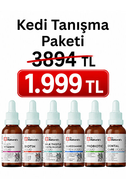 Dr. Nature's Kedi Likit Tanışma Paketi – Probiyotik, Biotin, Glukozamin, Mult...