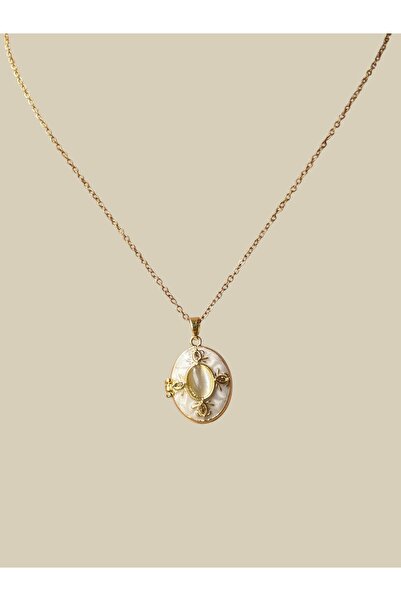 AUREON GOLD Kadın Çelik Açılabilir Fotoğraflı Madalyon Kolye