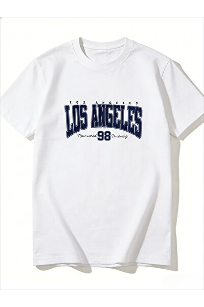 Take Two By Styli Men White LA Text Print T-Shirt