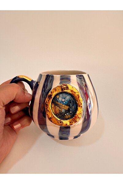 Terra Art Tablo, çerçeveli saf altın seramik fincan el yapımı