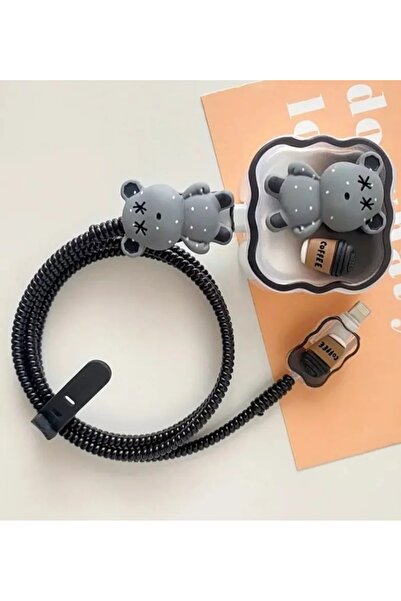 Generic Teddy Bear Charger Protector Case with Bow Accents - Anti-Scratch Cover for iPhone Chargers (