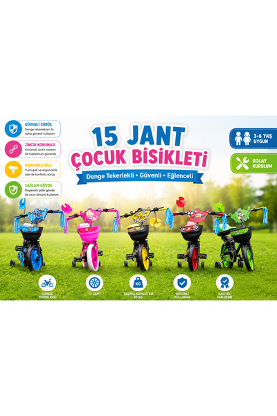 DoruCO 15 Jant Çocuk Bisikleti Denge Tekerlekli Erkek ve Kız Çocuk Bisikleti