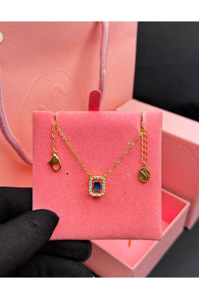 Generic Gold Color Blue Stone Geometric Design Luxury Necklace