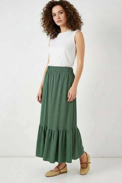 Generic Brand Women's Ruffled Hem Emerald Green Skirt