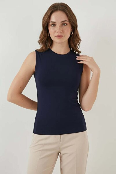 ALFA AKSESUAR 03 Women's Round Neck Sleeveless Viscose Navy Blue Bodysuit