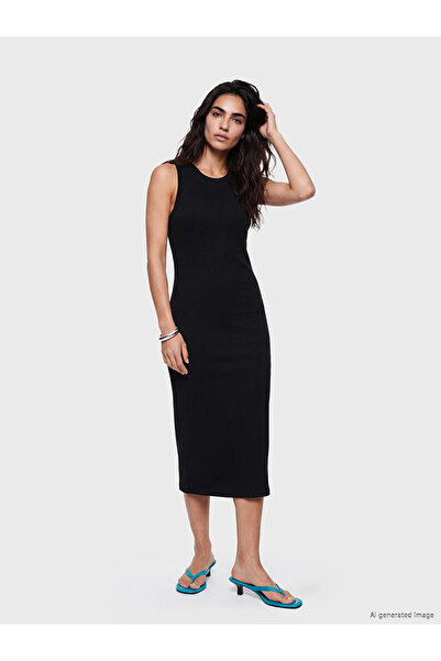 LC Waikiki Black Crew Neck Ribbed Bodycon Dress