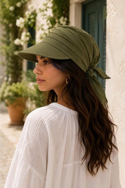 Wearflawless قبعة باندانا نسائية كاكي برباط، قبعة صيفية واقية من الشمس، قبعة للشاطئ والبحر