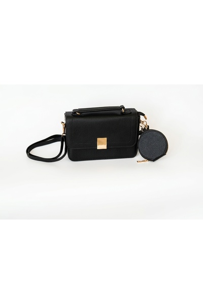 OEM Geantă Crossbody Neagră Piele Ecologică cu Breloc Portofel Chic