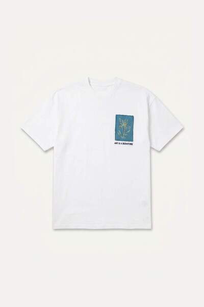 DeFacto Oversize Crew Neck Printed Short Sleeve Ecru T-Shirt I2789Ax26Hs