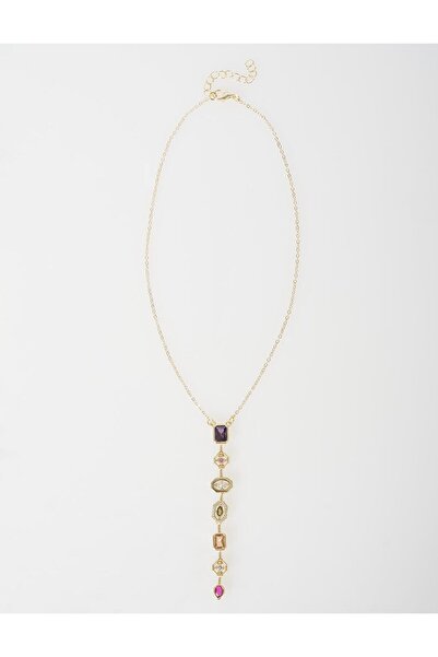 Kayra Colorful Stone Geometric Y Necklace Gold