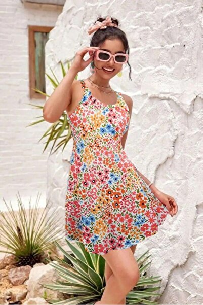 shnystore Çok Renkli Çiçek Bahçesi Kalın Askılı Lycra Mayo