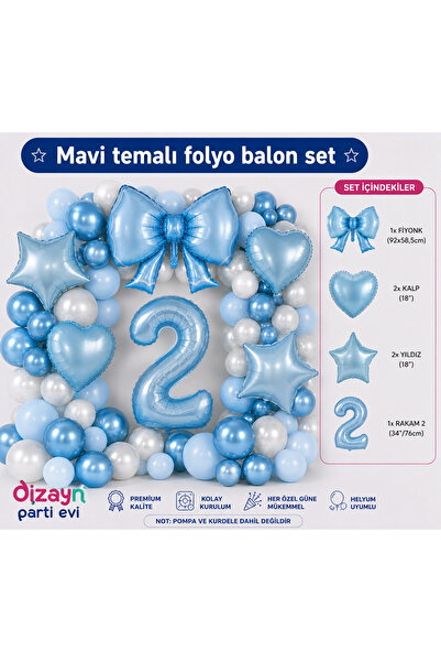 Dizayn Parti Evi Mavi Temalı Doğum Günü Folyo Balon Seti 1-2-3-4-5-6 Yaş Fiyo...