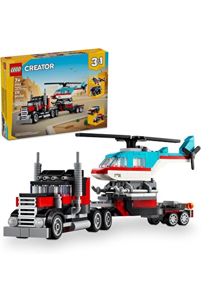 LEGO Creator 3 in 1 Flatbed Truck with Helicopter Toy, Transforms to Propelle...