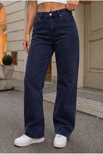 alanora Women's Navy Blue High Waist Wide Leg Loose Stretchy Palazzo Trousers