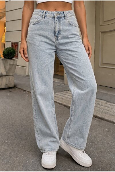 alanora Women's Light Blue High Waist Wide Leg Loose Stretchy Palazzo Trousers