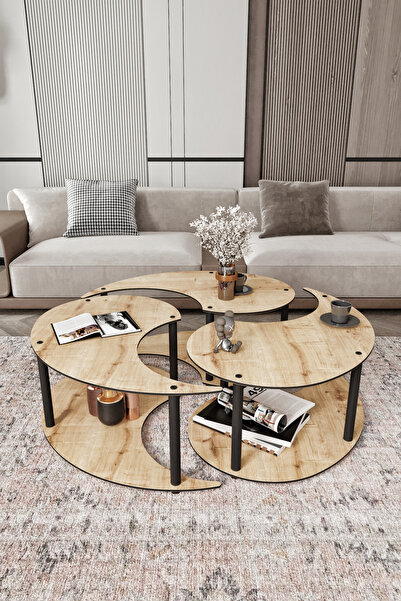 mallbilia Yin Yang Unıty Serenıty Orta Sehpa 3 Lü Safir Meşe-100 Cm