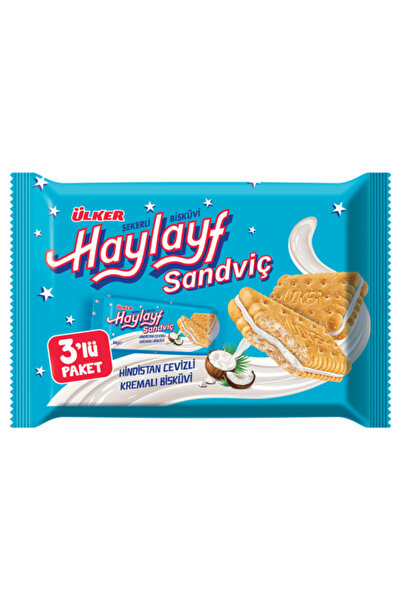 Ülker HAYLAYF Hindistan Cevizli Kremalı Bisküvi 3'lü Paket - 252 gram - 12 Adet