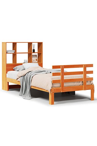 vidaxl Pat bibliotecă fără saltea maro ceruit 75x190 cm lemn masiv pin