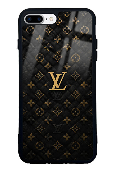 Spoyi iPhone 7 Plus - 8 Plus Black Gold LV Tasarımlı Glossy Telefon Kılıfı