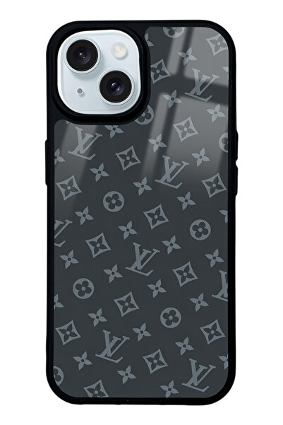 Spoyi iPhone 15 Gray LV Tasarımlı Glossy Telefon Kılıfı