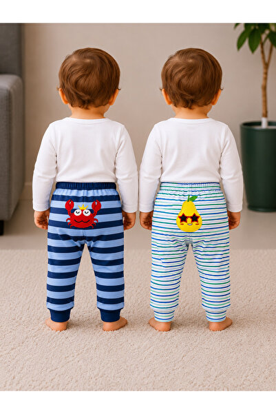 greenmoss %100 Pamuk Sevimli Popo Figürlü 2’li Bebek Pijama Altı