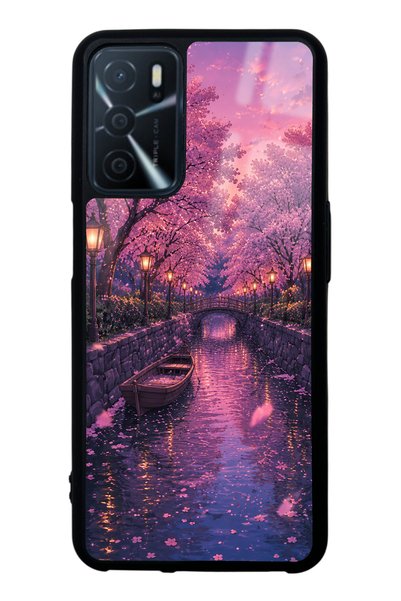 Spoyi Oppo A16 Sakura Twilight Canal Design Glossy Phone Case