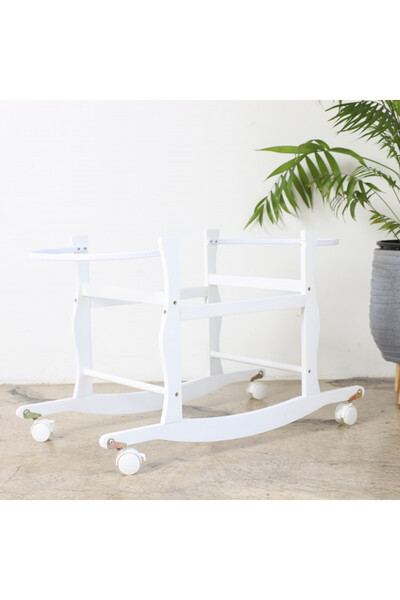 Baby Cara Rocking Moses Basket Stand with Wheels Portable Wooden Baby Bassinet Stand Lockable Casters