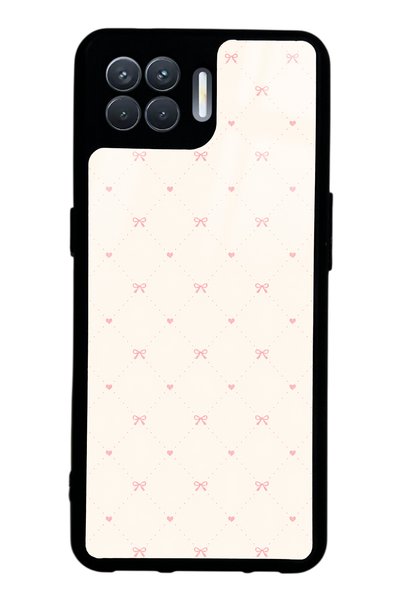 Spoyi Oppo Reno 4 Lite Glossy Phone Case with Cream Pink Coquette Pattern Design