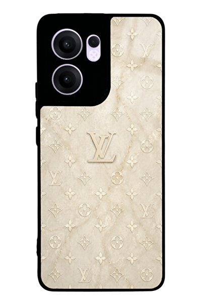Spoyi Oppo Reno 13F Krem Gold LV Tasarımlı Glossy Telefon Kılıfı