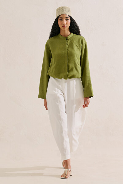 Manuka Linen Bomber Style Shirt Green