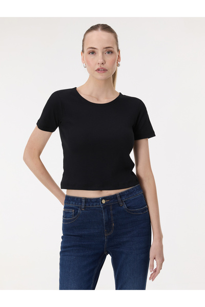 ORSAY Tricou crop negru de damă cu mânecă scurtă