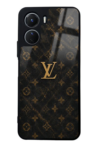Spoyi غطاء هاتف لامع بتصميم Vivo Y16 Black Marble Gold LV