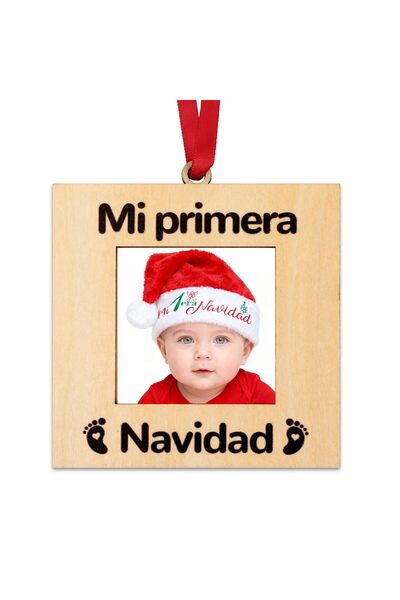 Dpkow Ornament foto bebeluș, My First Christmas, amintire cadou, lemn, 10x10 cm