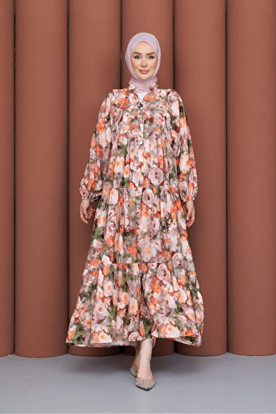 PAVENTİ Modal Dress Branch Green