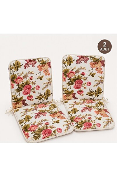 Mandaş 2 Adet Rattan Arkalıklı Sandalye Minderi (Kalınlık 4cm)-İngiliz Gülü (...