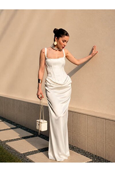 YK FASHION Korseli Eteği Saten Tasarım Elbise