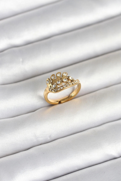 Generic Brand 316L Steel Gold Color Zircon Stone Model Women's Ring