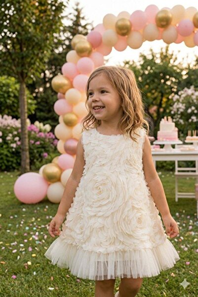 Cantoy Girl's Rose Back Detail Birthday and Party Dress