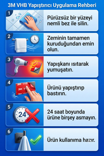 wiesmann 3M VHB Güçlü Tutuşlu Suya ve Sıcağa Dayanıklı Çift Taraflı Bant Mutfak, Banyo, Araç, Ayna Yüksek Sağlamlık Yedek Yapıştırıcı 4x2.5 cm (1 Adet)