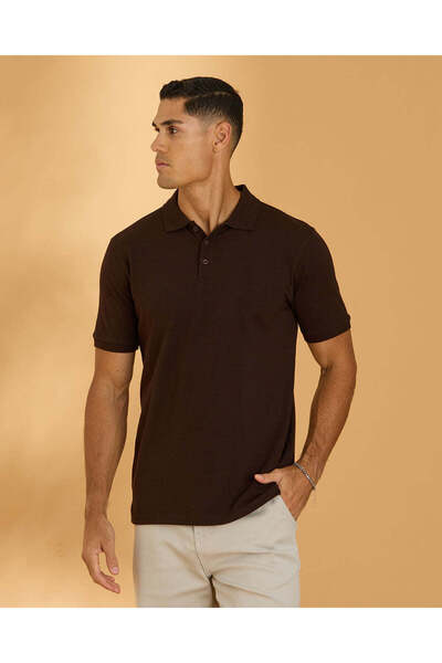 REDTAG Men Brown Basic Polo T Shirt